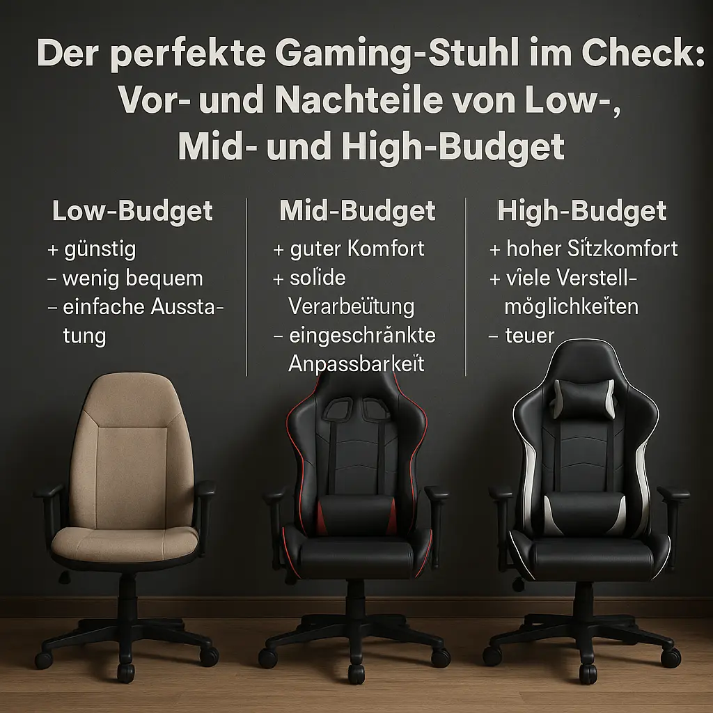 Der perfekte Gaming-Stuhl im Check: Vor- und Nachteile von Low-, Mid- und High-Budget 1 Gaming-Stuhl, ergonomischer Gaming-Stuhl, 4D-Armlehnen, Lordosenstütze, Mesh vs. PU-Leder, Gaming-Stuhl Test, Bürostuhl Alternative, Preis-Leistung Gaming-Stuhl
