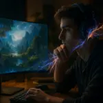 Gamer im Flow-Zustand symbolisiert positive Mental Health im Gaming und Entspannung.