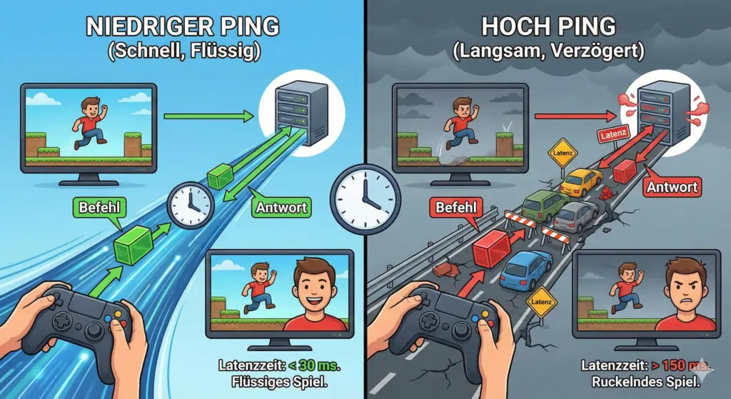 Unterschied zwischen High Ping und Low Ping im Online Gaming