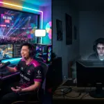 Als Streamer erfolgreich werden: Der visuelle Kontrast zwischen dem Traum eines Top-Stars und der Realit&auml;t eines Kanals mit null Zuschauern.