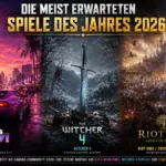 Meisterwartete Spiele 2026. Auf welche Spiele wartet die Gaming Community 2026: Eine epische Montage aus GTA 6 Neon-Vibes, Witcher 4 Fantasy und gewaltigen MMO-Schlachten.