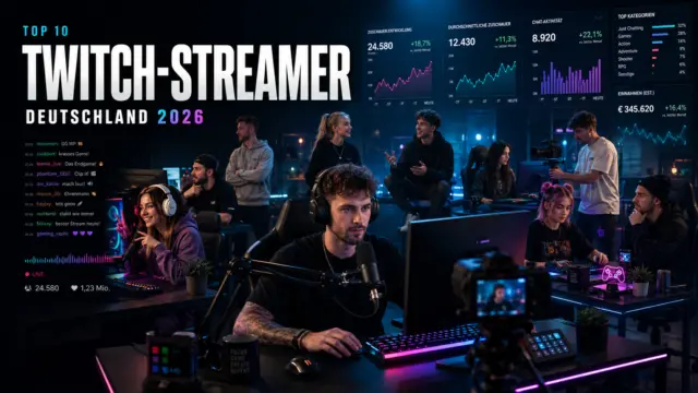 Top 10 Twitch-Streamer Deutschland 2026 im aktuellen Zuschauer-Ranking (KI-generiertes Bild)
